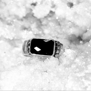 Sterling Silver Faceted Onyx Ring Sz 7